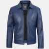 Men’s Classic Blue Real Leather Bomber Jacket