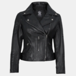 Women's Black Cropped Leather Moto Jacket - Image 3
