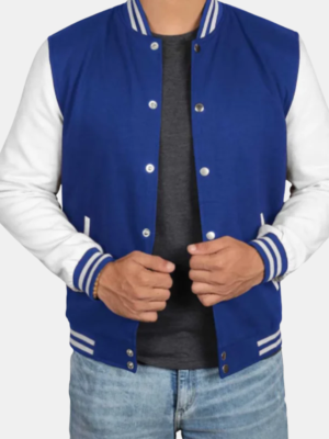 Royal Blue & White Varsity Bomber Jacket