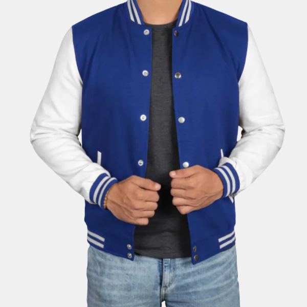 Royal Blue & White Varsity Bomber Jacket
