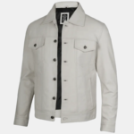 Men's Real Off White Leather Jacket - Image 2