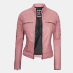 Turn Heads in Pink – Real Leather Cafe Racer Jacket - Image 3
