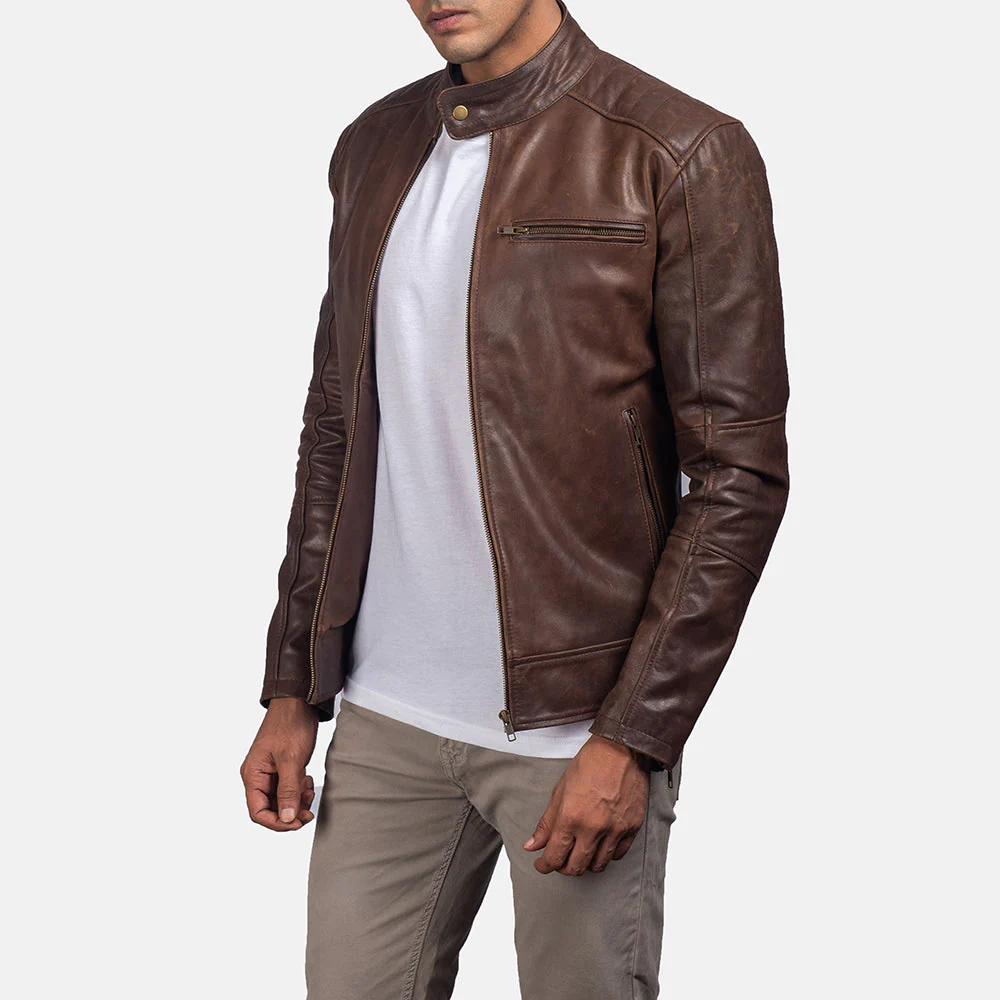 Dean Brown Leather Biker Jacket - Image 7