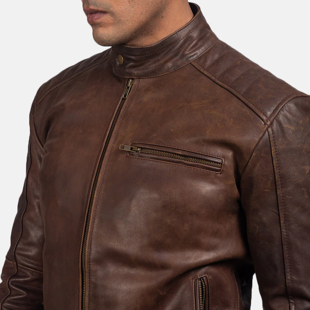 Dean Brown Leather Biker Jacket - Image 4