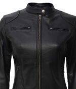 Women's Black Lambskin Leather Biker Jacket — Low Stock - Image 3