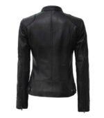 Women's Black Lambskin Leather Biker Jacket — Low Stock - Image 4