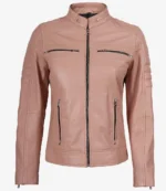 Austin Women's Pink Cafe Racer Real Leather Jacket - Image 4
