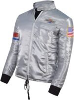Moonrunners Jacket | Sleek Silver Satin Retro Biker & Club Jacket - Image 2