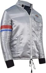 Moonrunners Jacket | Sleek Silver Satin Retro Biker & Club Jacket - Image 3