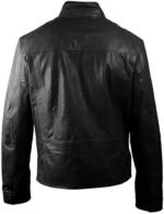 Men's Black Real Leather Cafe Racer Jacket — Diamond Pattern Shoulders - Image 4