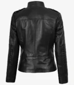 Women's Black Asymmetrical Leather Biker Style Jacket - Image 2