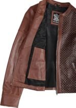 Cognac Wax Women's Leather Café Racer Jacket — Textured - Image 2