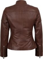 Cognac Wax Women's Leather Café Racer Jacket — Textured - Image 4