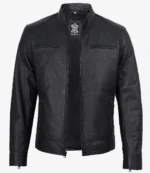 Dodge Men's Black Leather Cafe Racer Jacket - Image 2