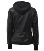 Tralee Black Bomber Women's Leather Jacket With Removable Hood - Image 2