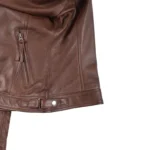 Amelia Quilted Brown Leather Biker Jacket - Image 3