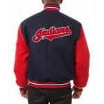 Cleveland Indians Two Tone Team Players Wool Varsity Jacket Navy & Red - Image 2