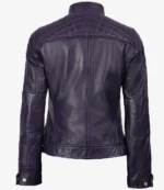 Women Purple Quilted Leather Cafe Racer Jacket - Image 2