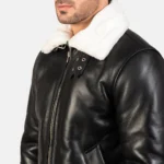 Francis B-3 Black & White Leather Bomber Jacket - Image 2