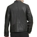 Lambskin Leather Jacket with Diagonal Zipper On Chest - Image 2