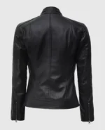 Women's Black Cafe Racer Leather Jacket - Image 3