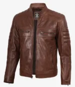 Austin Men Cafe Racer Cognac Brown Leather Jacket