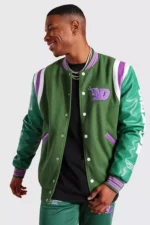B Patch Varsity Jacket | Letter B Bomber with Faux Leather Sleeves