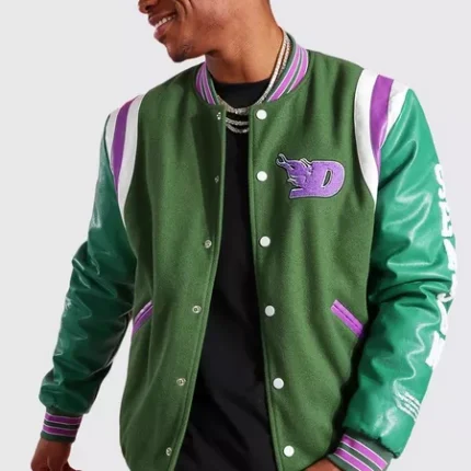 B Patch Varsity Jacket | Letter B Bomber with Faux Leather Sleeves