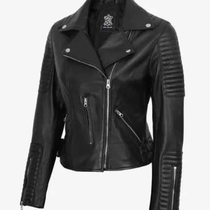 Bari Black Women's Real Leather Biker Jacket