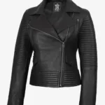Black Women's Leather Biker Jacket with Padded Panels