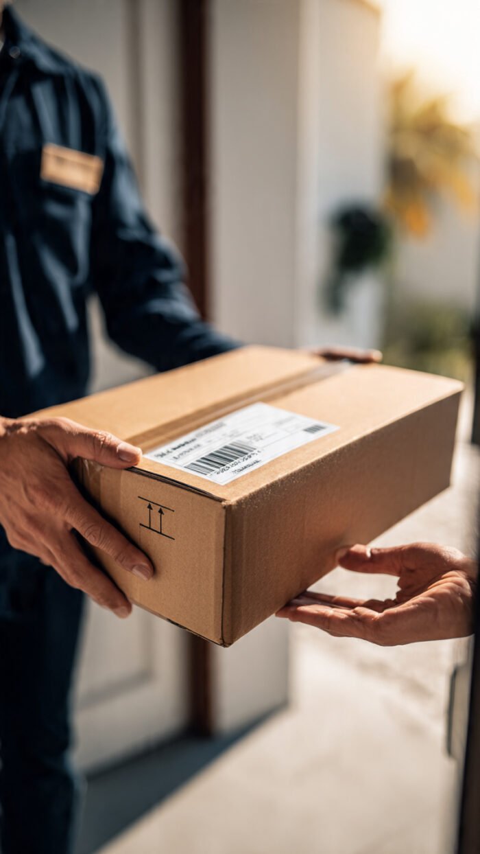 close-up-shot-of-a-delivery-handoff-at-a-residenti