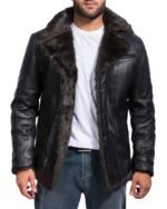Fur Collar Bomber Jacket | Rugged Men's Black Leather Aviator & Winter Jacket