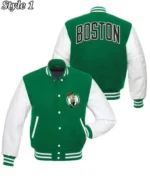 Boston Celtics Green and White Varsity Jacket - Image 3