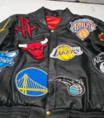 NBA Teams Collage Black Bomber Leather Jacket - Handmade Customized Jacket - Image 2
