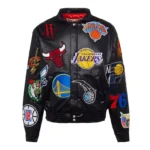 NBA Teams Collage Black Bomber Leather Jacket - Handmade Customized Jacket - Image 3
