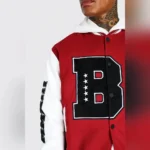 B Patch Varsity Jacket | Letter B Varsity Bomber with Faux Leather Sleeves - Image 2