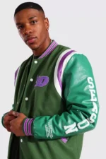B Patch Varsity Jacket | Letter B Bomber with Faux Leather Sleeves - Image 3