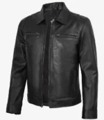 Men's Black Leather Jacket — Harrington Style