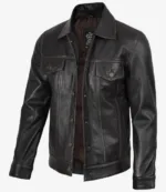 Men's Dark Brown Trucker Leather Jacket