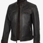 Men's Vintage Dark Brown Cafe Racer Leather Jacket