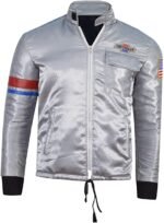Moonrunners Jacket | Sleek Silver Satin Retro Biker & Club Jacket