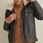Rugged B3 Shearling Jacket | Men's Classic Brown Leather Aviator Jacket with Hood