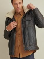 Rugged B3 Shearling Jacket | Men's Classic Brown Leather Aviator Jacket with Hood