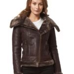 Shearling Biker Jacket | Luxurious Women's Brown Leather & Fur Fashion Jacket