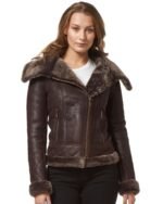 Shearling Biker Jacket | Luxurious Women's Brown Leather & Fur Fashion Jacket