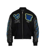 Off-White Varsity Jacket | Virgil Abloh Black Deconstructed Letterman Jacket - Image 2