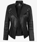 Women's Black Asymmetrical Leather Biker Style Jacket