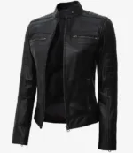 Women's Black Cafe Racer Leather Jacket