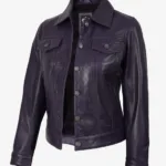 Womens Purple Wax Trucker Leather Jacket