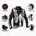 Men Skeleton Biker Motorcycle Leather Jacket with CE Armors - Image 2